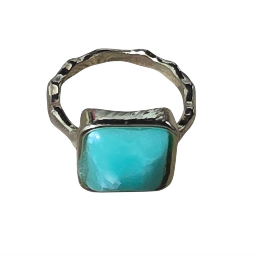 Square Turquoise Color Stone In Gold Setting
